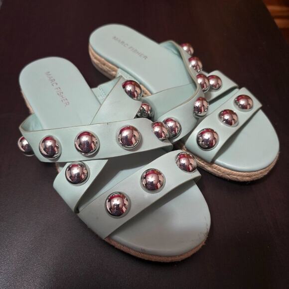 Marc Fisher Womens Bryte Round Toe Slip Sandals Robins Egg Blue Size 7 - Picture 5 of 7